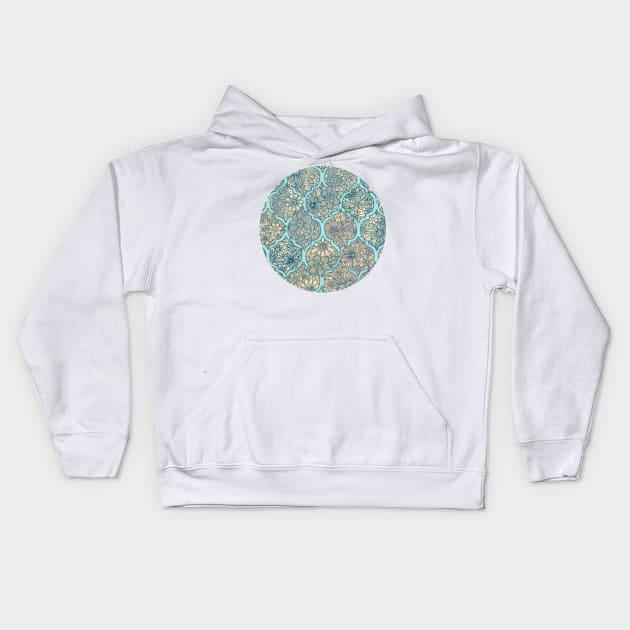 Moroccan Floral Lattice Arrangement - aqua / teal Kids Hoodie by micklyn